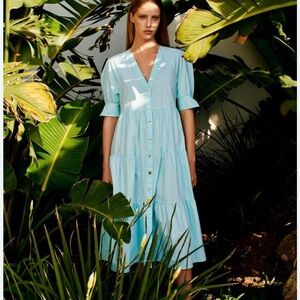 Zara Sky Blue Tiered Midi Dress